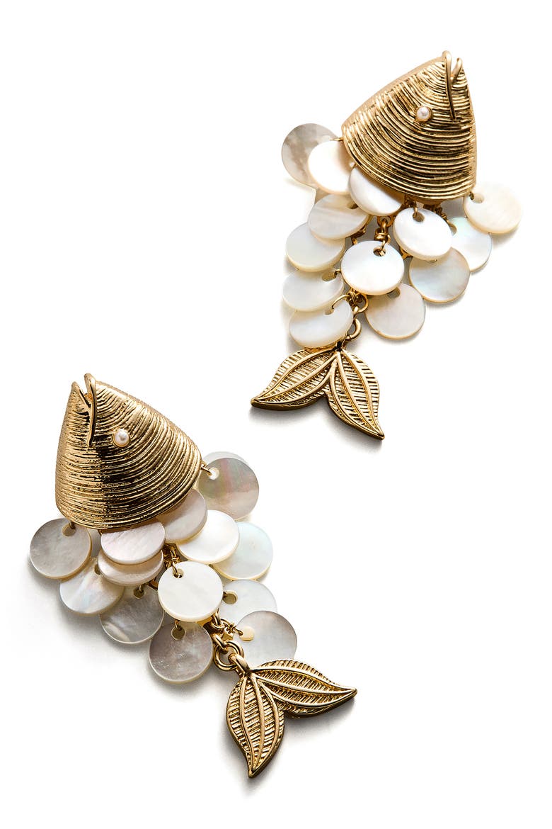Ripple Effect Fish Statement Earrings, Main, color, WHITE