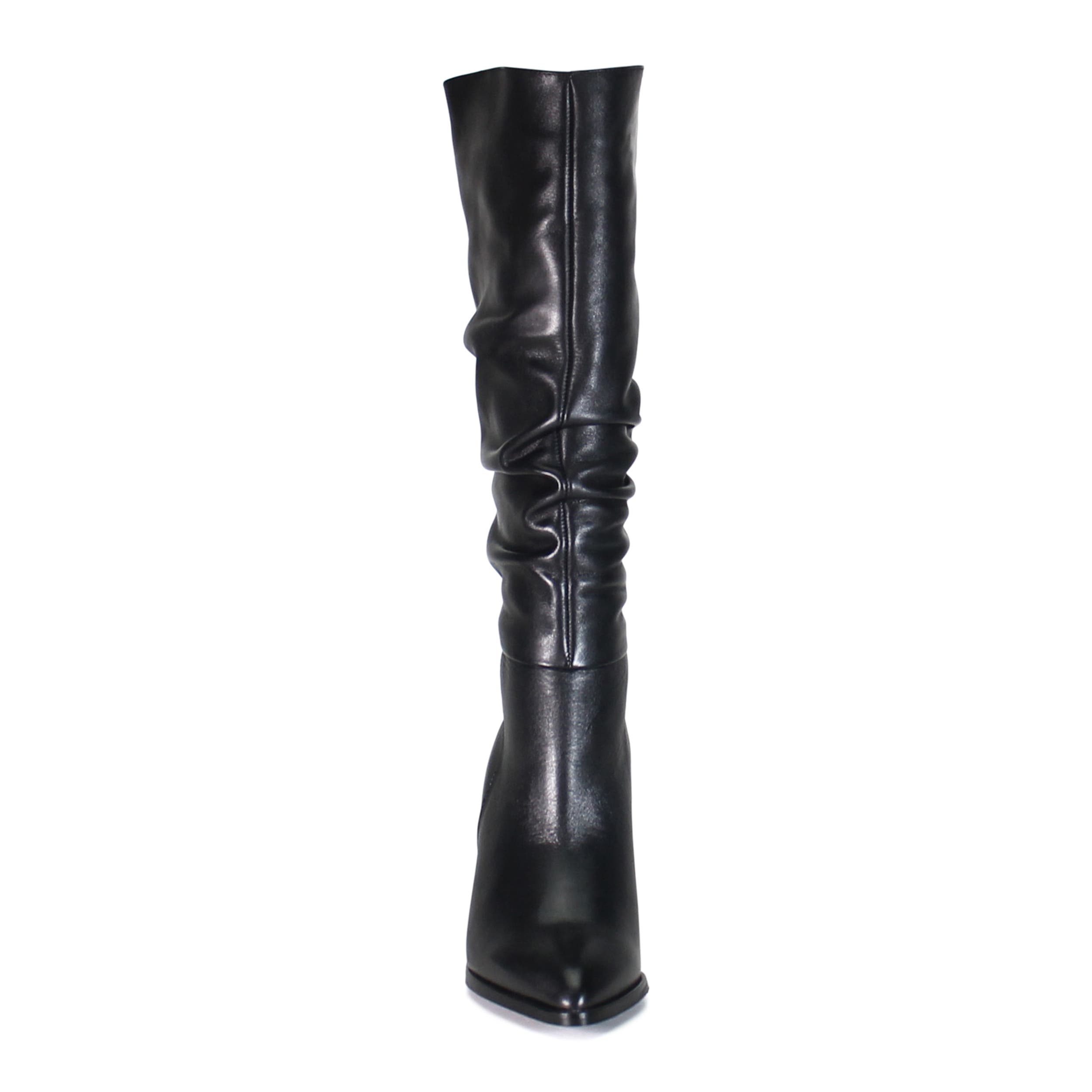 FRESH RAIN Leather Ruched Knee High Boot, Alternate, color, Black