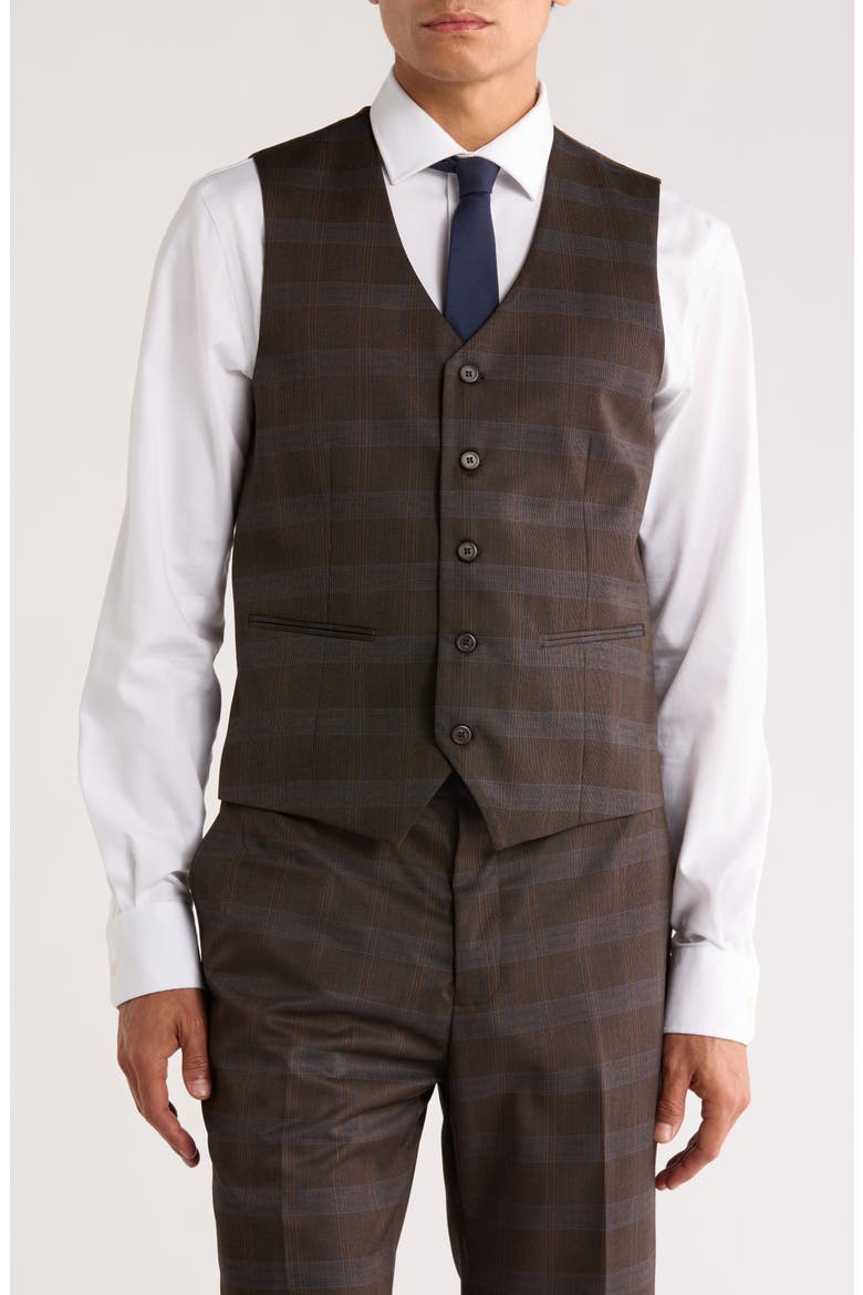 Glen Plaid Mélange 3-Piece Suit, Alternate, color, BROWN