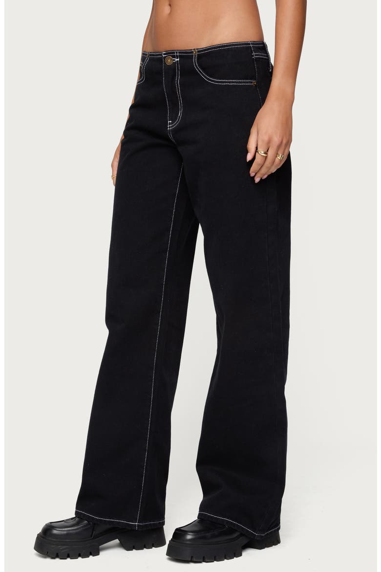 Contrast Stitch Low Rise Wide Leg Jeans, Alternate, color, BLACK