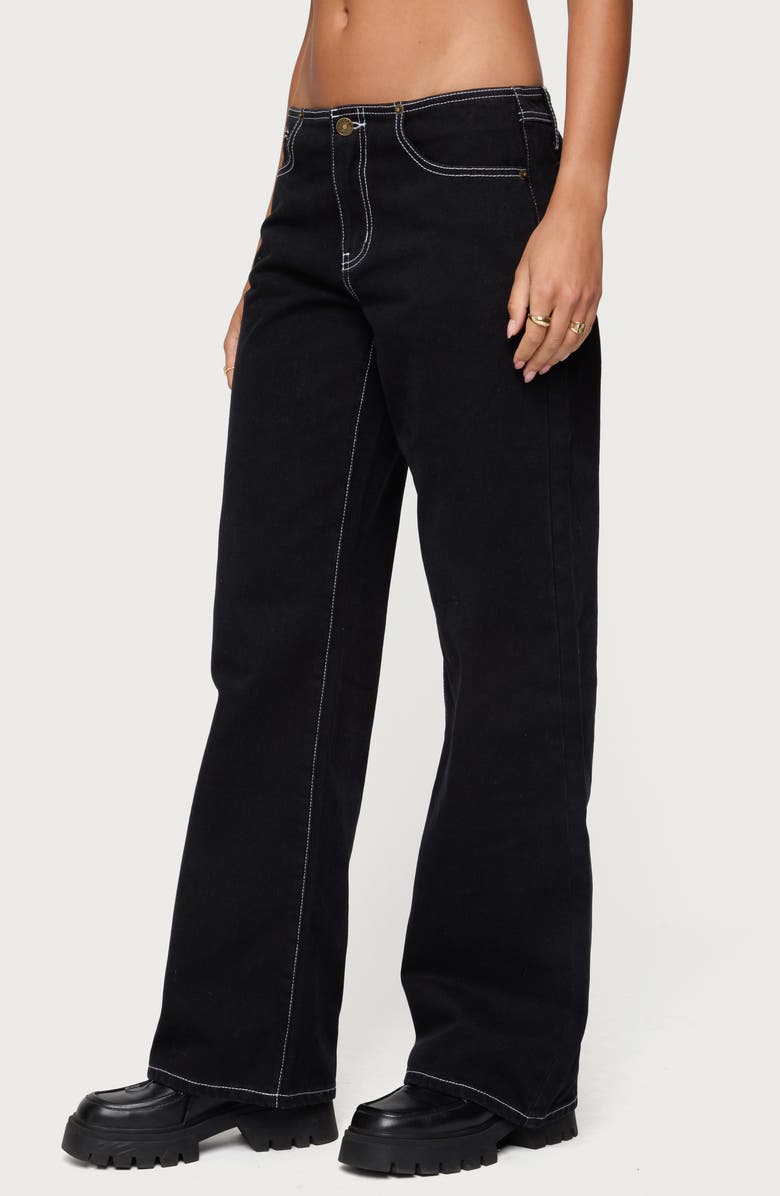 EDIKTED Contrast Stitch Low Rise Wide Leg Jeans, Alternate, color, Black