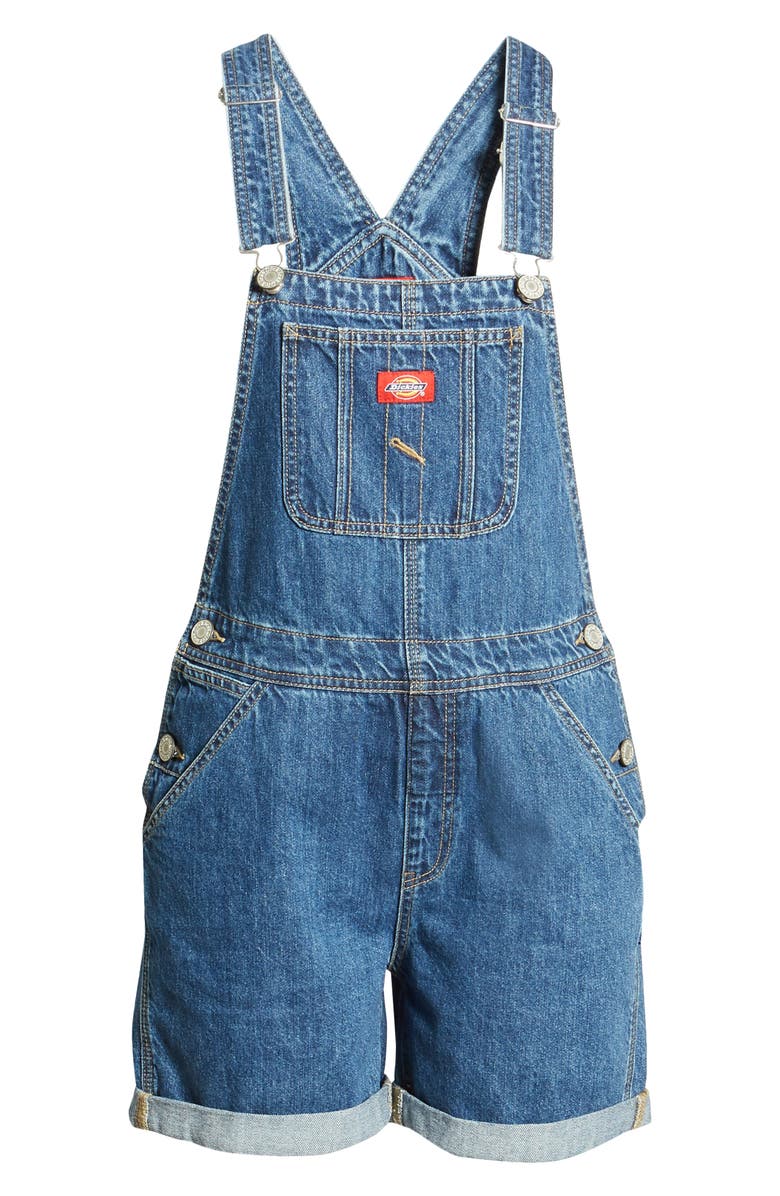 Dickies Cuffed Denim Short Overalls, Alternate, color, 
