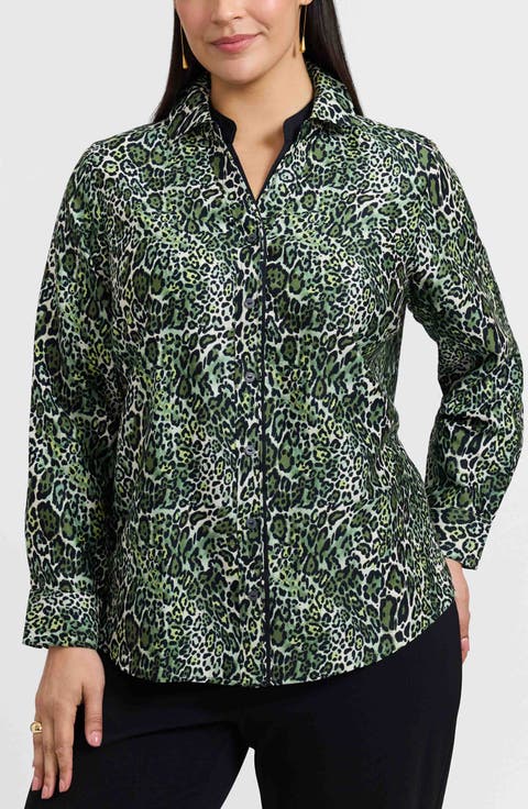 Marlee Leopard Print Cotton Button-Up Shirt (Plus)