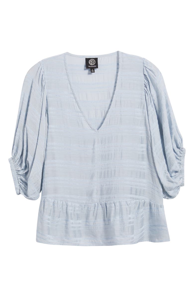 Bobeau Stripe Ruffle Hem Balloon Sleeve Top, Alternate, color, Blue
