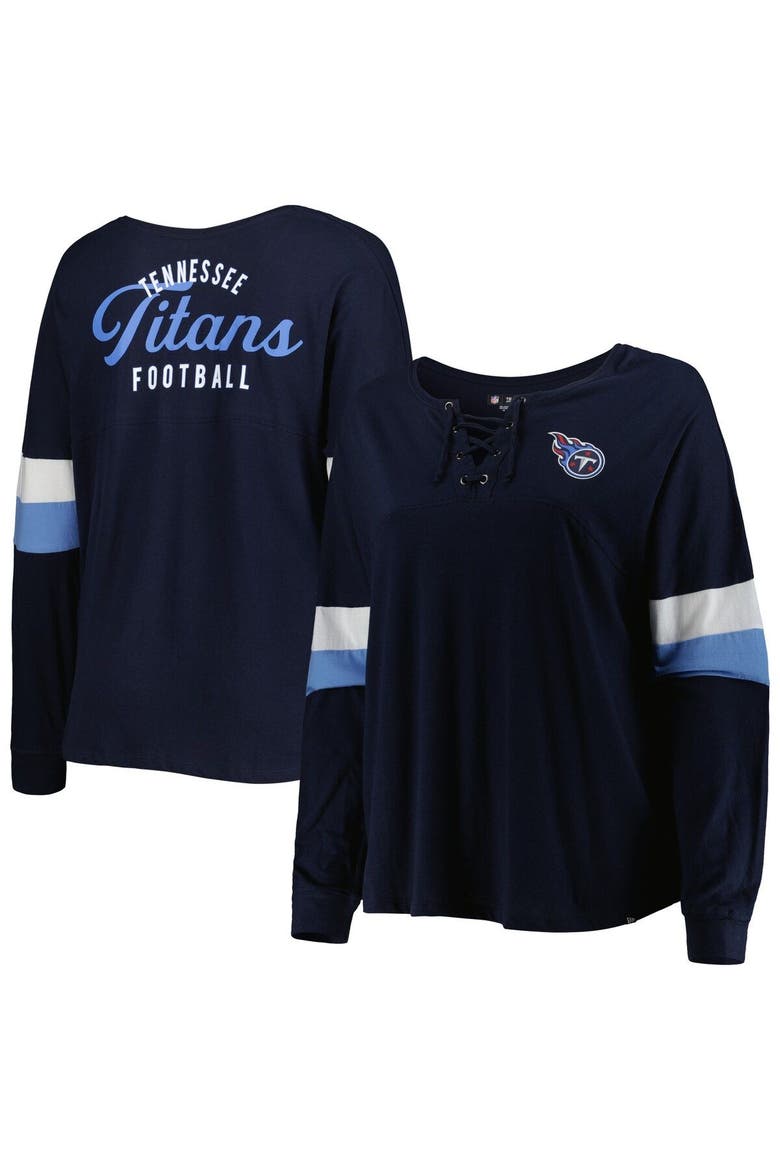 Women's New Era Navy Tennessee Titans Plus Size Athletic Varsity Lace-Up V-Neck Long Sleeve T-Shirt, Main, color, Navy