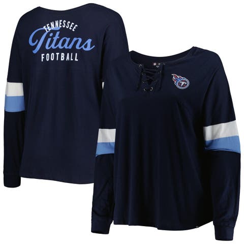 Women's New Era Navy Tennessee Titans Plus Size Athletic Varsity Lace-Up V-Neck Long Sleeve T-Shirt
