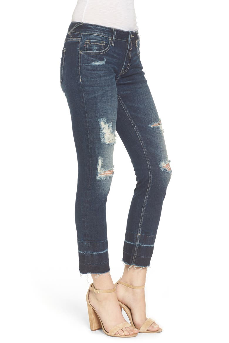 Chelsea Destroyed Slim Crop Jeans, Alternate, color, DARK WASH
