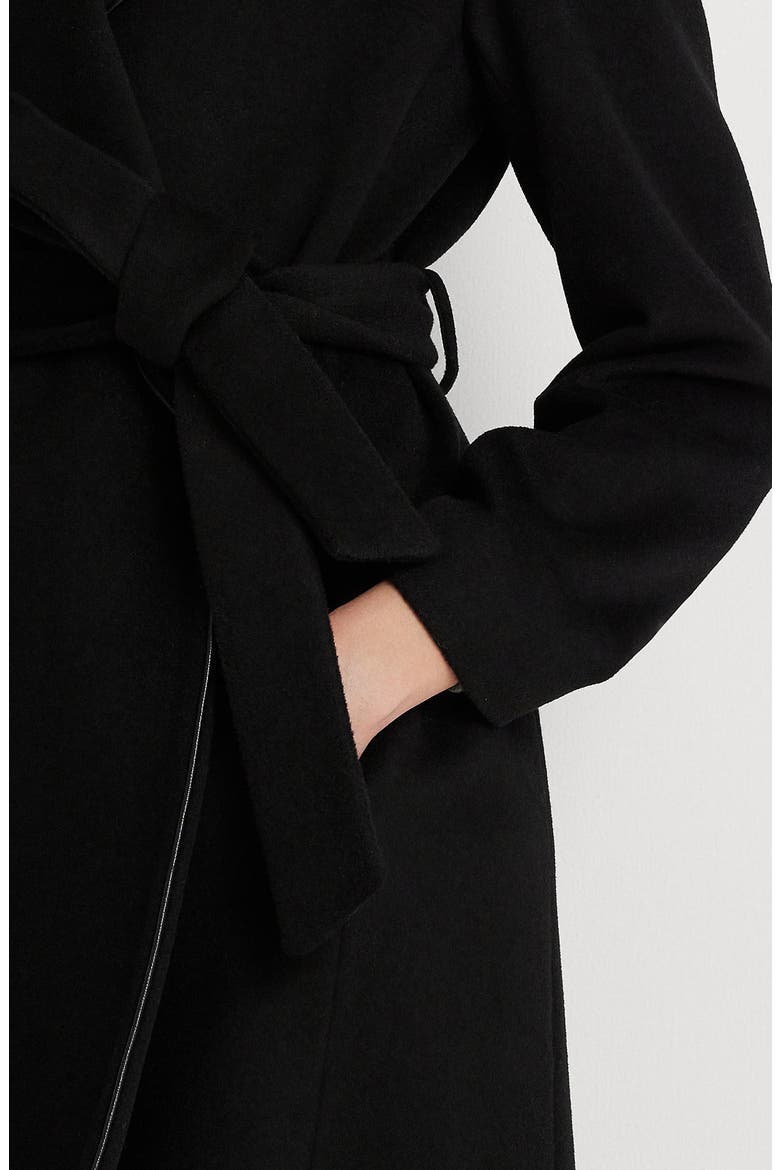 Wool Blend Coat with Faux Leather Piping, Alternate, color, BLACK