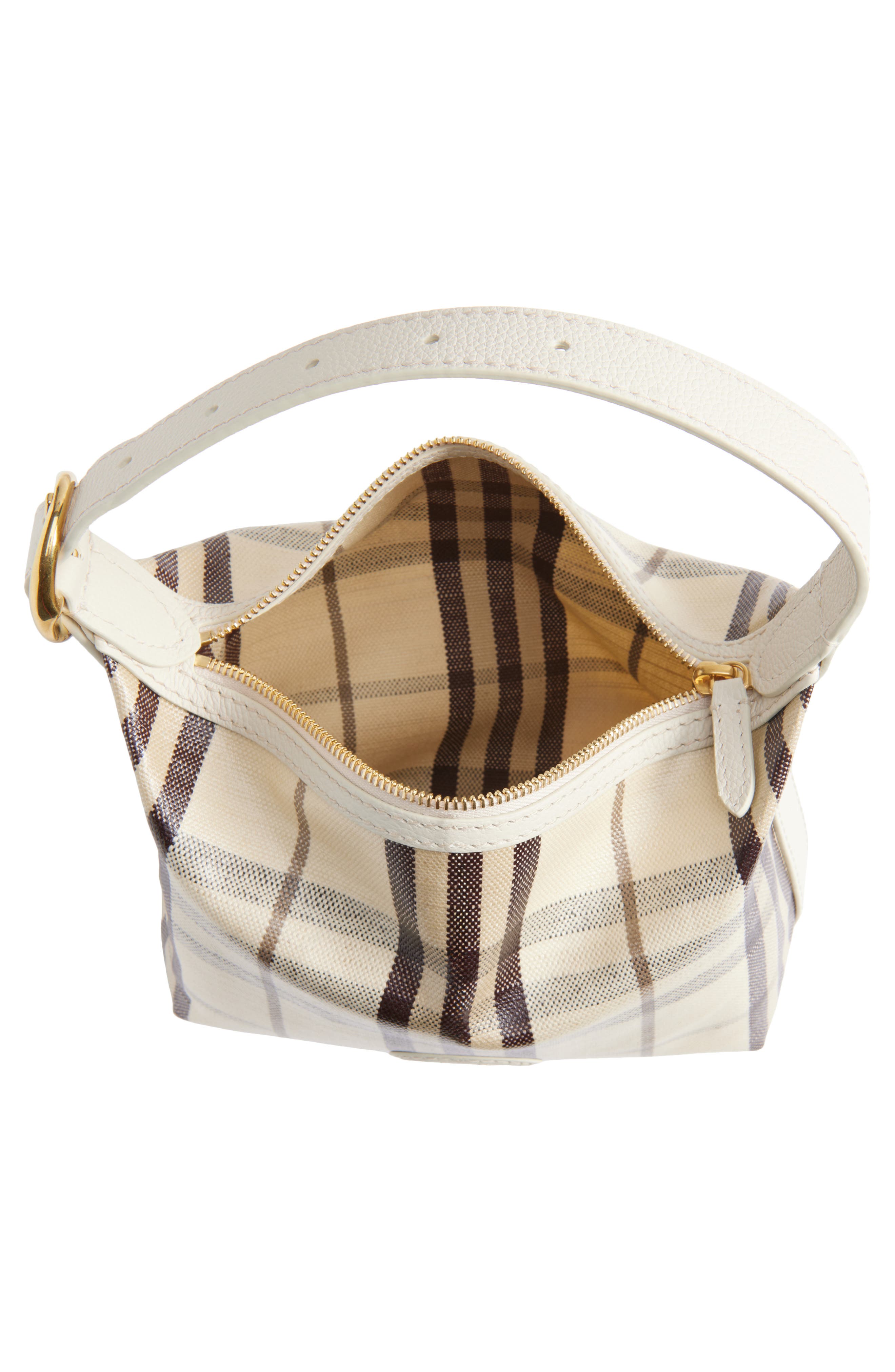 Burberry Highlands Check Coated Canvas Top Handle Bag, Alternate, color, Light Beige