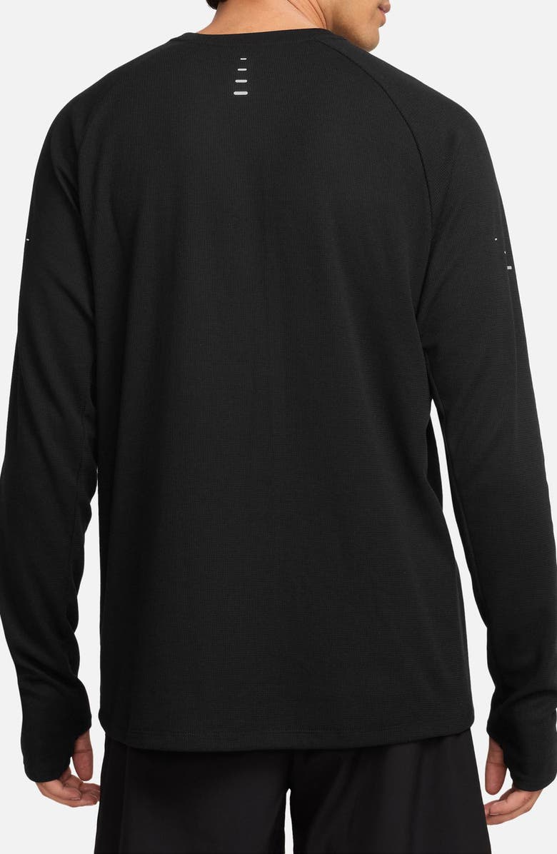 Nike Stride Dri-FIT Long Sleeve Waffle Crewneck Running Shirt, Alternate, color, Black/ Reflective Silv