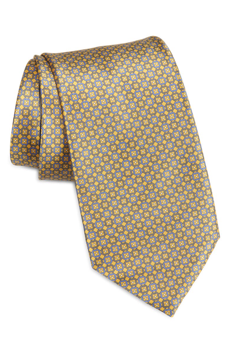 Brioni Geo Jacquard Silk Tie, Main, color, Maize/ Flannel