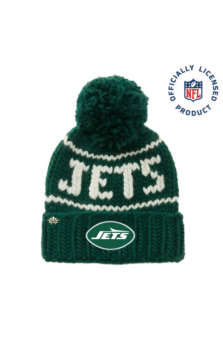 Lele Sadoughi Forest Green Jets Beanie With Yarn Pom Pom, Main, color, Forest Green 300