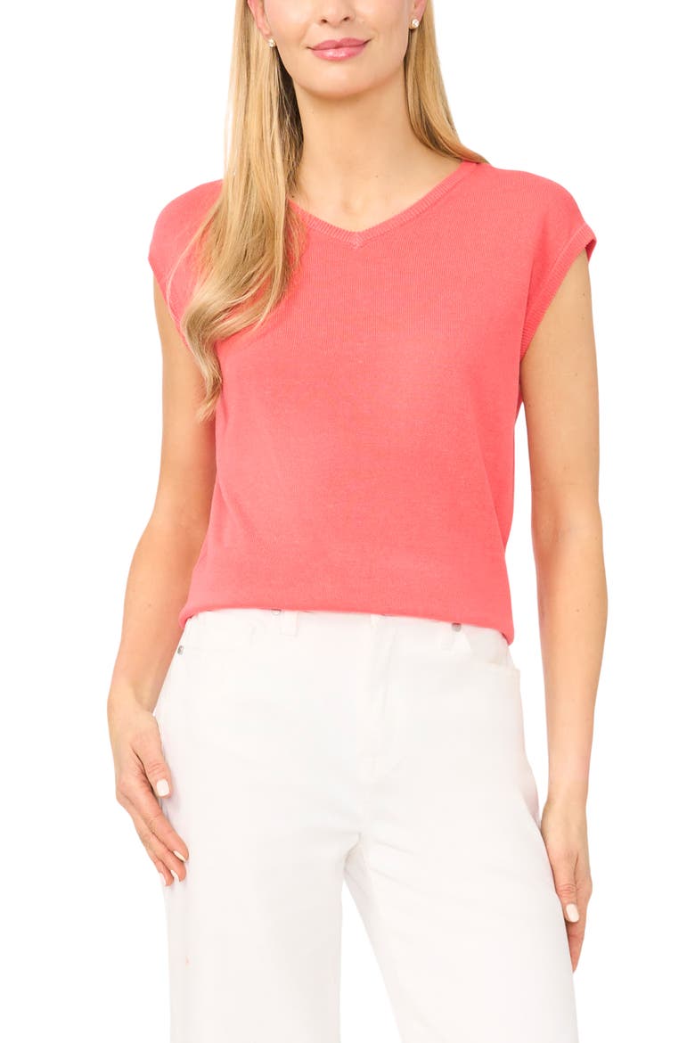 V-Neck Cap Sleeve Sweater Vest, Main, color, CALYPSO CORAL