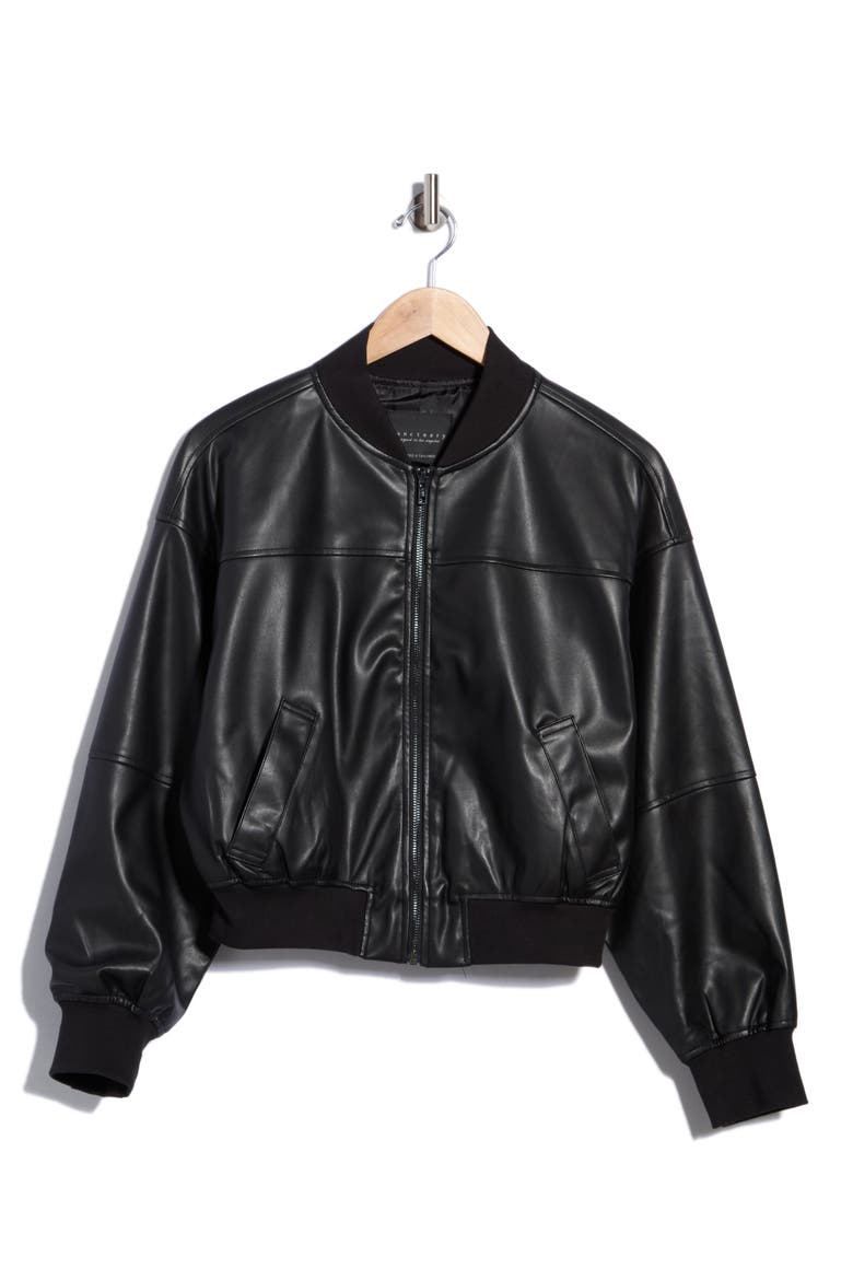 Nomad Faux Leather Bomber, Alternate, color, BLACK