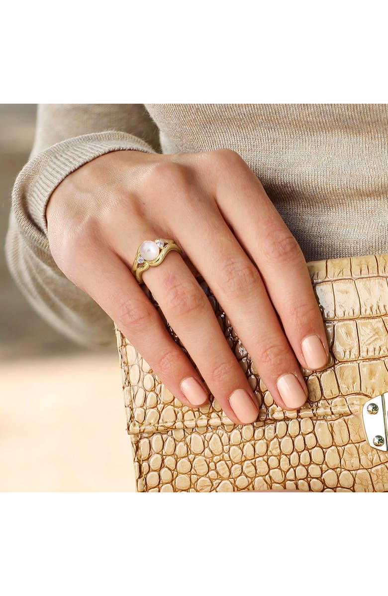 DELMAR 7-7.5mm Cultured Freshwater Pearl & White Sapphire Open Band Ring, Alternate, color, White