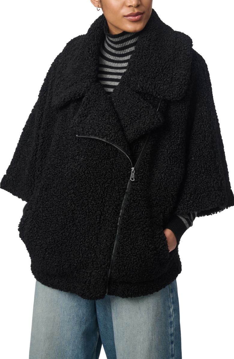 Bernardo Faux Shearling Cape Jacket, Alternate, color, Black