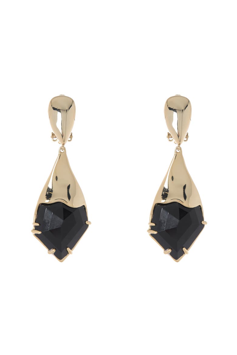 Yellow Gold Plated Stone Kite Drop Earrings, Main, color, GOLD/ BLACK