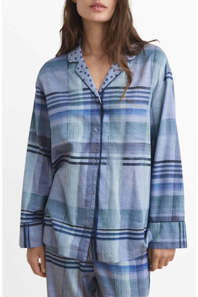 Mixed Print Cotton Pajama Top, Main, color, INK BLUE