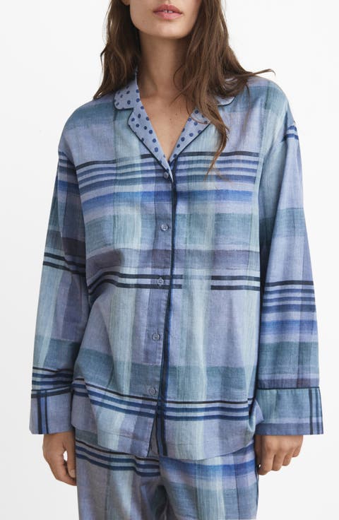 Mixed Print Cotton Pajama Top