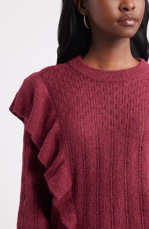 Treasure & Bond Ruffle Pointelle Sweater In Brown