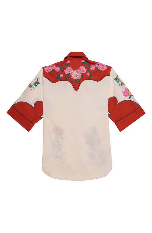 Shop Agua Bendita Chrissy Nopal Embroidered Cover-up Button-up Shirt In Ivory
