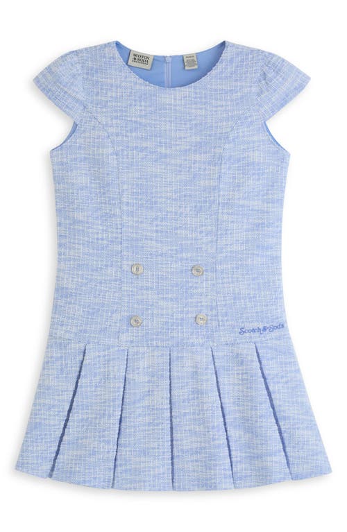 Scotch & Soda Kids' Pleated Bouclé Tweed Dress In Blue