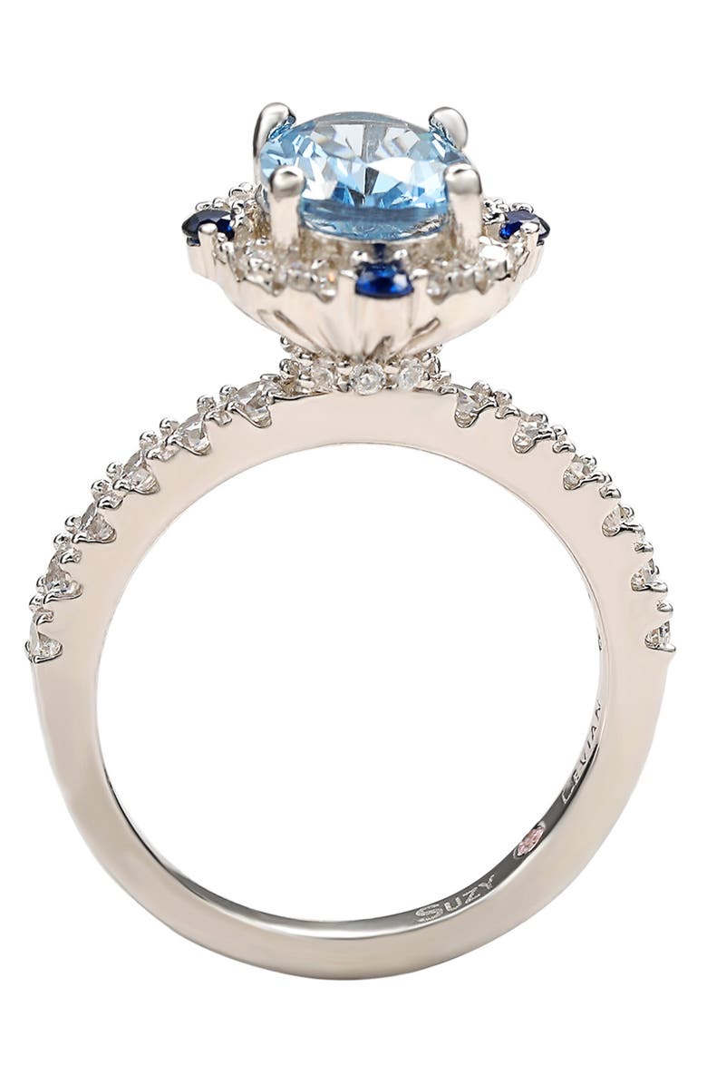 SUZY LEVIAN Sterling Silver Blue CZ Pavé Halo Ring, Alternate, color, 