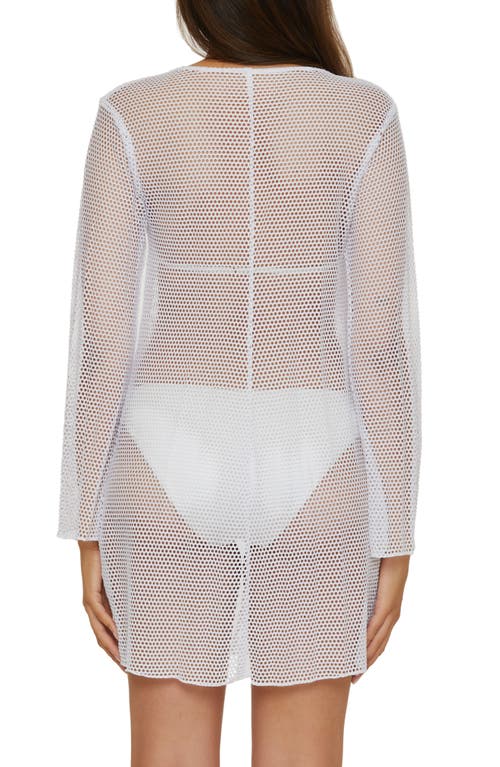 Becca Tie Front Long Sleeve Sheer Mesh Cover-up In White
