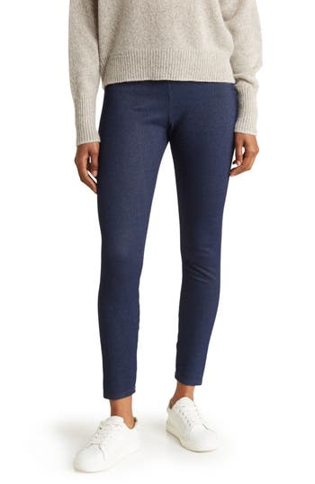 Hue Fleece Lined Denim Leggings In Blue