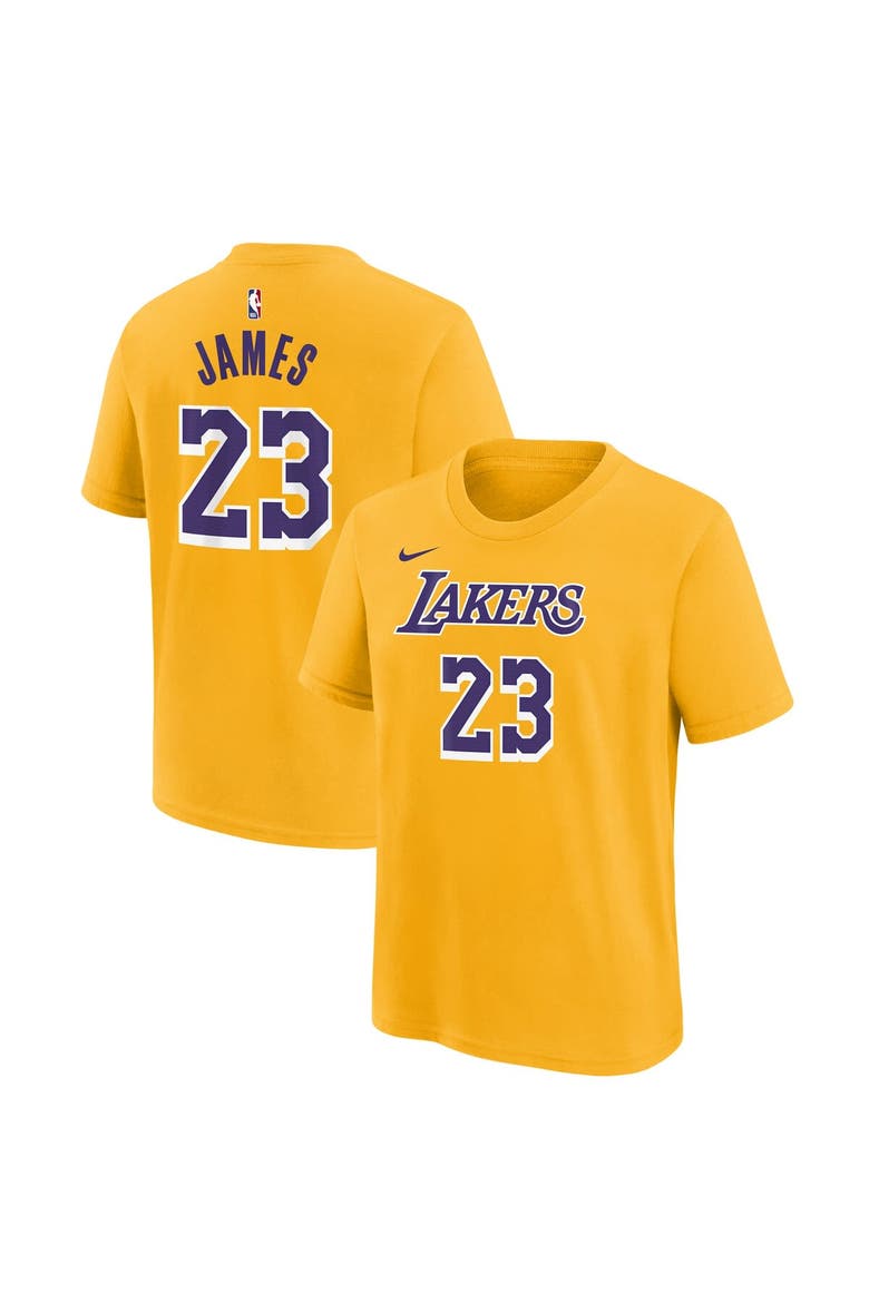 Youth LeBron James Gold Los Angeles Lakers Icon Name & Number T-Shirt, Main, color, Gold