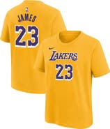 Nike Youth LeBron James Gold Los Angeles Lakers Icon Name & Number T-Shirt