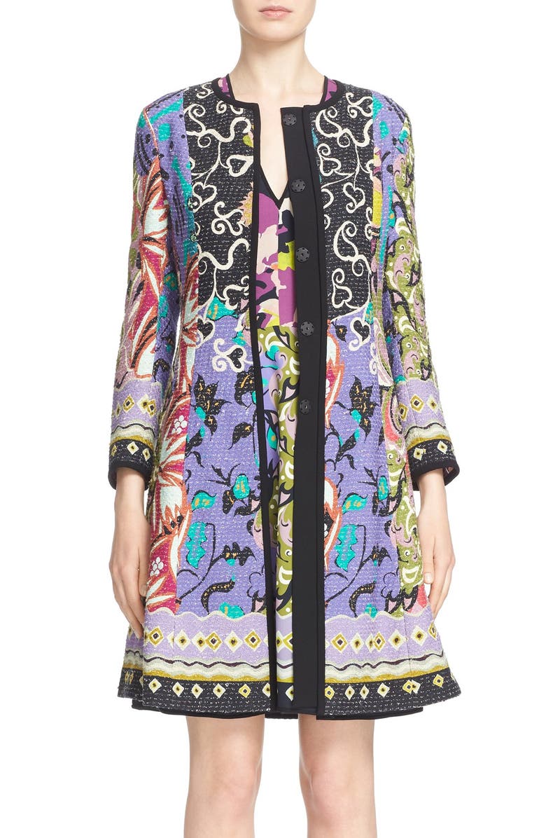 Etro 'Floral Patchwork' Textured Coat, Main, color, 