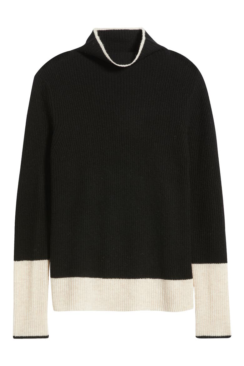 Contrast Trim Wool & Cashmere Funnel Neck Sweater, Alternate, color, BLACK/ OAT
