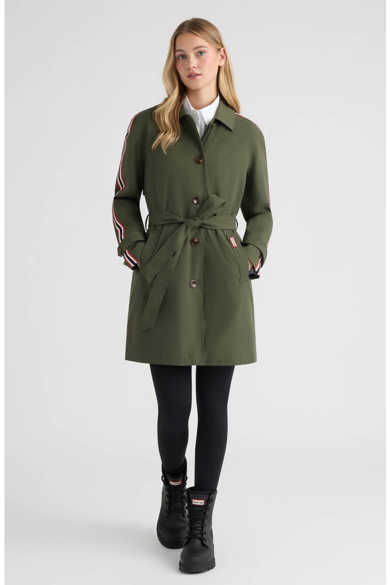 Sophia Sleeve Stripe Trench Coat, Alternate, color, HUNTER GREEN