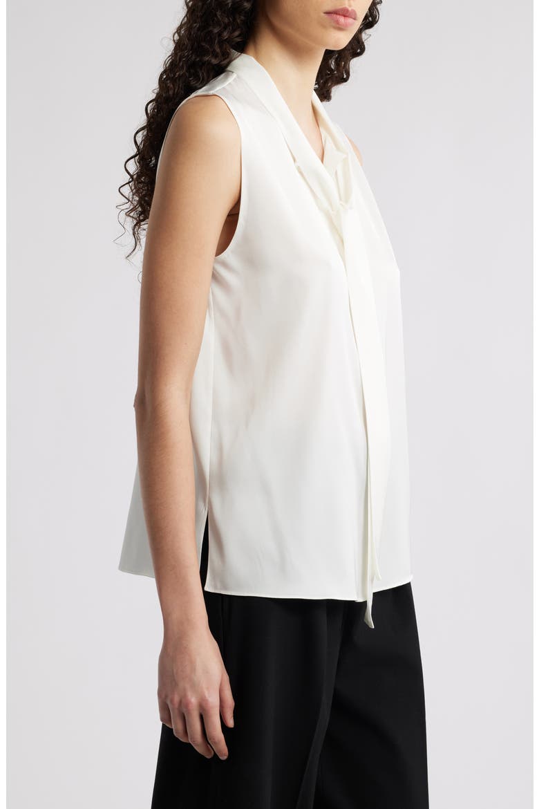 Tie Neck Sleeveless Stretch Silk Top, Alternate, color, IVORY