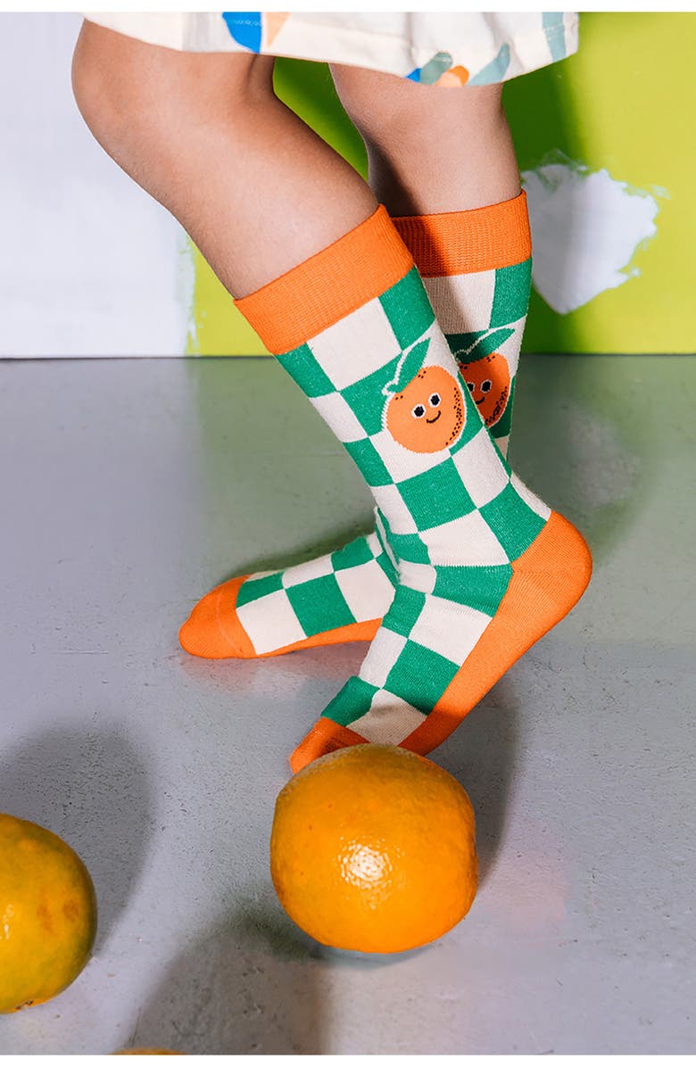 doiy Kids' Orange Juice 3D Crew Socks, Alternate, color, Green Multi