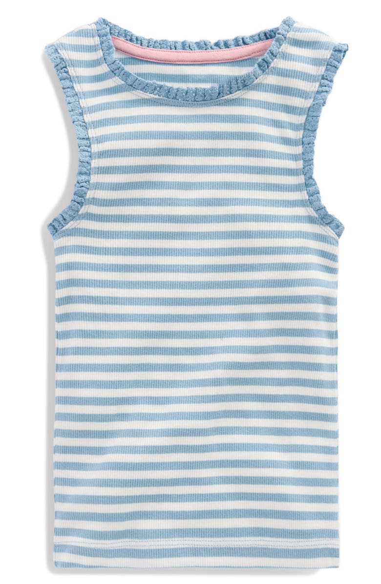 Mini Boden Kids' Lace Trim Stripe Tank, Main, color, Glacier Blue Stripe
