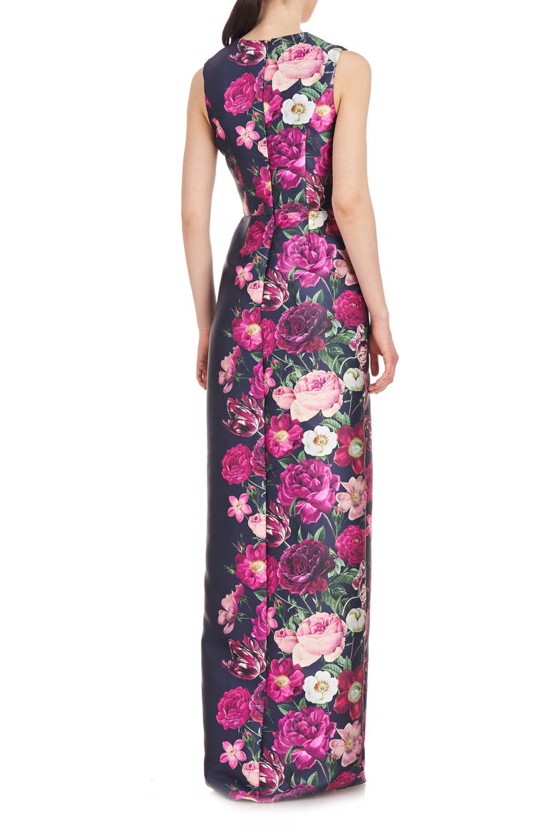 Coraline Floral Faux Wrap Sheath Gown, Alternate, color, DARK MIDNIGHT