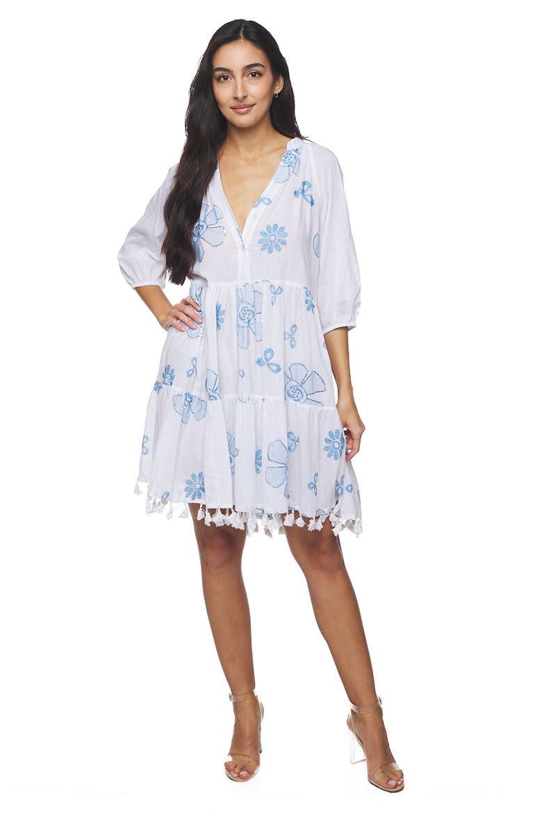 Tiered Sequin Tassel Trim Dress, Alternate, color, WHITE