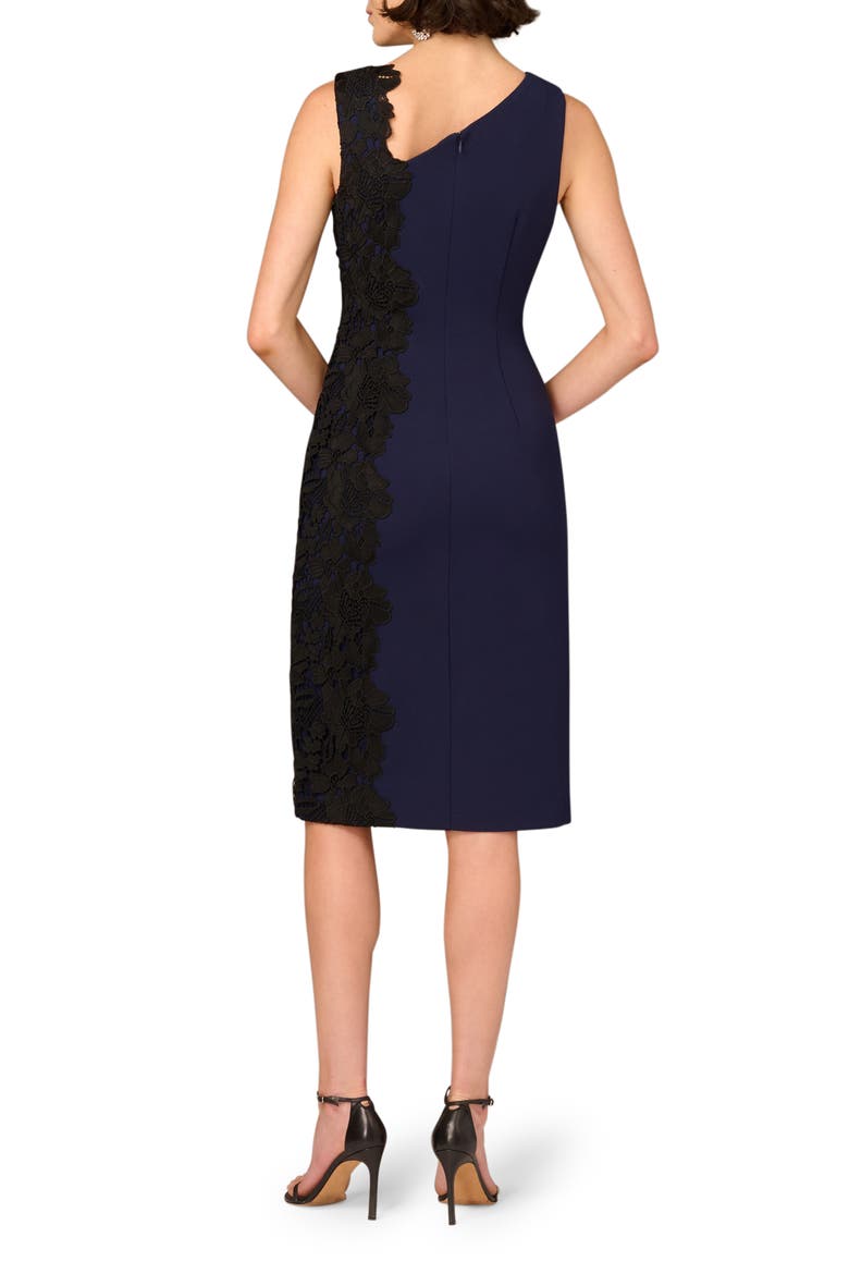 Lace Trim Crepe Midi Cocktail Dress, Alternate, color, NAVY/ BLACK