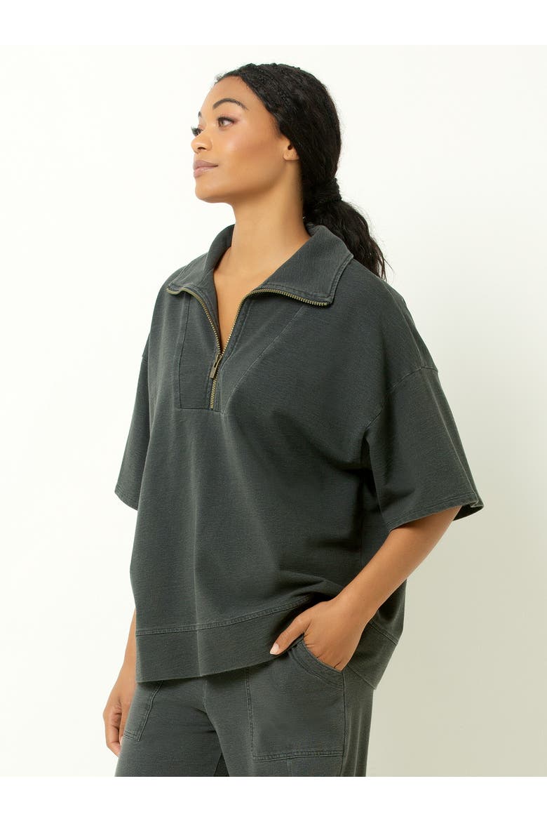 Oversized Half Zip Sweatshirt, Alternate, color, Faded Black