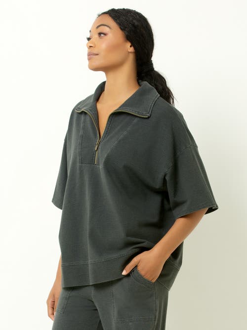 Single Stitch Oversized Half Zip Sweatshirt In Black