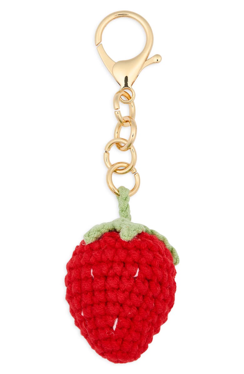 Leith Crochet Strawberry Bag Charm, Main, color, Red Multi- Gold