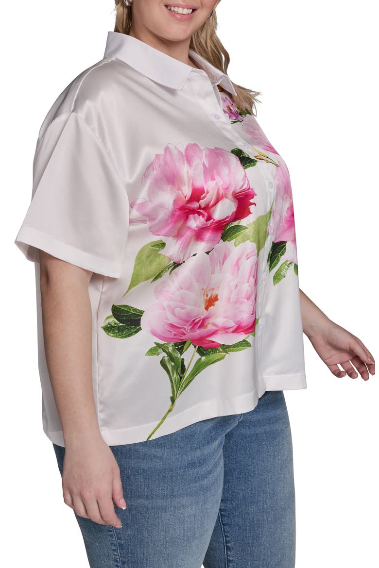 Floral Placement Print Button-Up Shirt, Alternate, color, SOFT WHITE MULTI