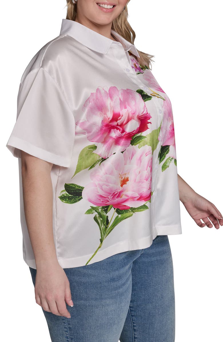 KARL LAGERFELD PARIS Floral Placement Print Button-Up Shirt, Alternate, color, Soft White Multi