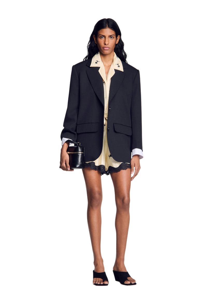 Mixed-material satin jacket, Alternate, color, Black