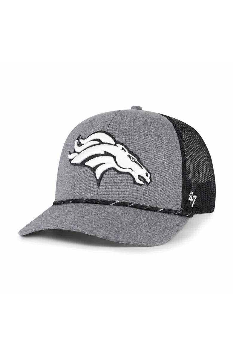 '47 Men's '47 Heather Charcoal Denver Broncos Carbon Rope Trucker Adjustable Hat, Main, color,