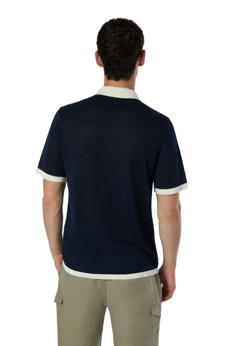 Onia Linen Knit Camp Shirt, Alternate, color, Deep Navy/White