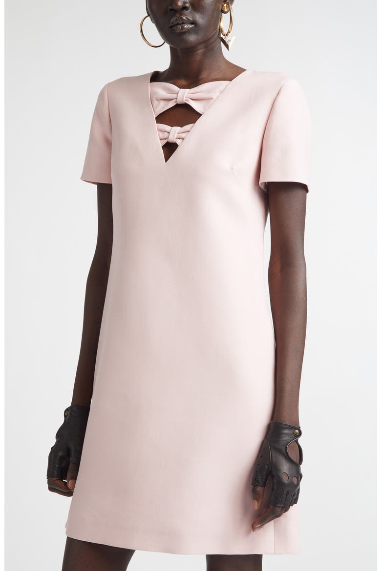 Bow Detail Solid Crepe Couture Minidress, Alternate, color, ROSE