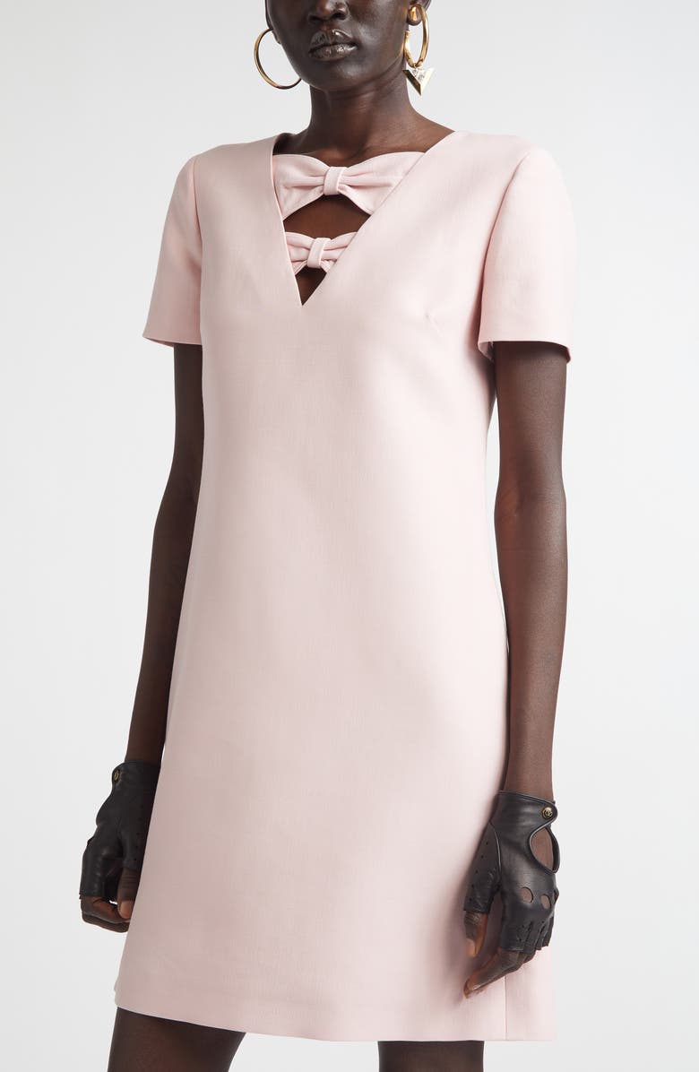 Valentino Bow Detail Solid Crepe Couture Minidress, Alternate, color, Rose